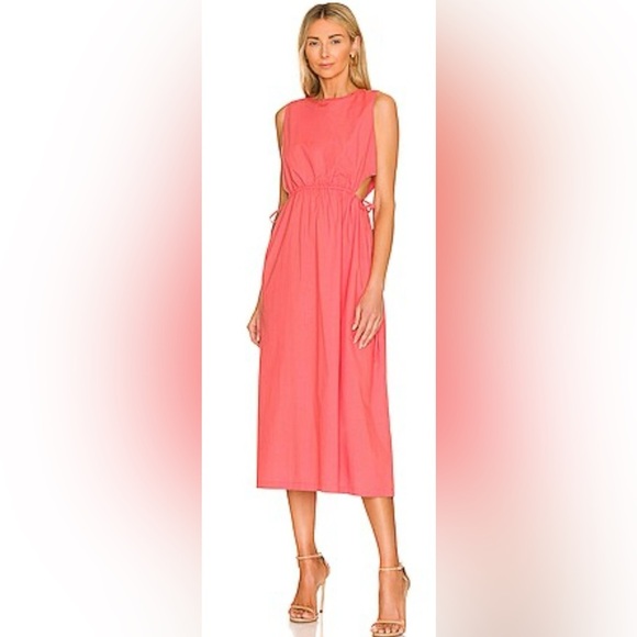 Rails Dresses & Skirts - Rails Yvette Cotton Midi Dress Cinched Waist Spiced Coral Side Cutout Medium